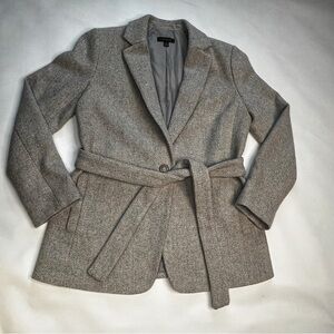 Ann Taylor Gray Textured Belted Blazer Size 12